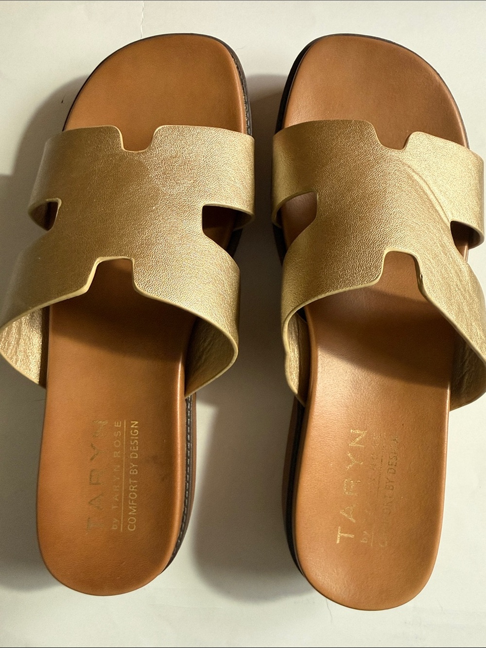 Taryn Rose Metallic Gold Slide Sandals